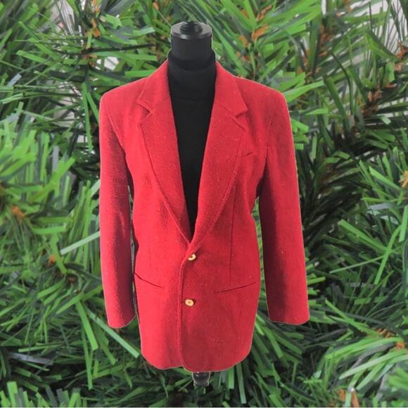 LIZ CLAIBORNE🎄VINTAGE 80s Red Long Blazer multicolor flecks and Shoulder Pads 10 - Picture 3 of 15